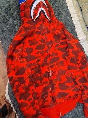 Bape Red Camouflage Shark Zip Hoodie